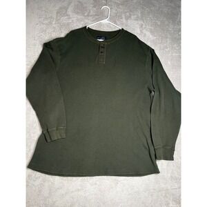 Weathered Casuals Men's Olive Green Long Sleeve Thermal Henley Shirt 3XT